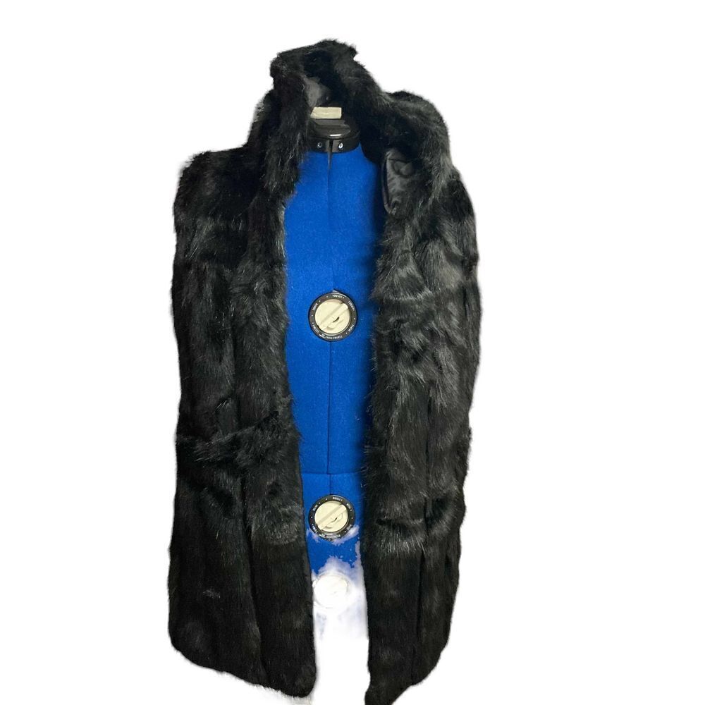 ORIGINAL USA B2B Faux Fur Hooded Vest Size Small/Medium Black‎ New Without Tags